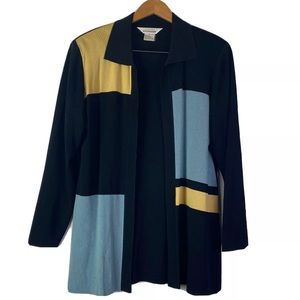 Misook Women's Colorblock Acrylic Longline Sleeve Cardigan Sweater Jacket Size S